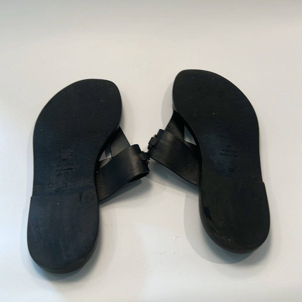 GUCCI silver horse-bit black thong sandals - Picture 4 of 4